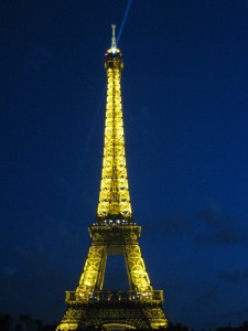 Eiffel in the evening, from the restaurant terrace.