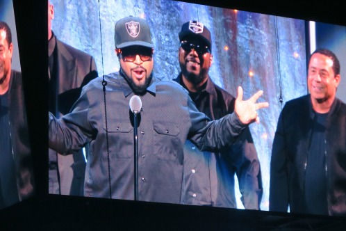 Ice Cube and the other N.W.A inductees laughed it up on stage (Dr. Dre was there, just not in this photo.)