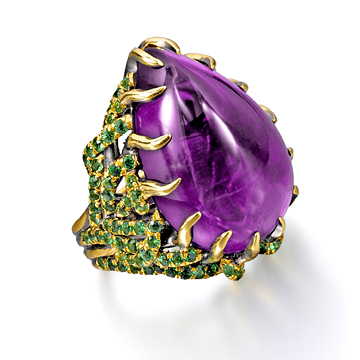 My Marie Antoinette ring in amethyst and green garnet. Click to purchase.